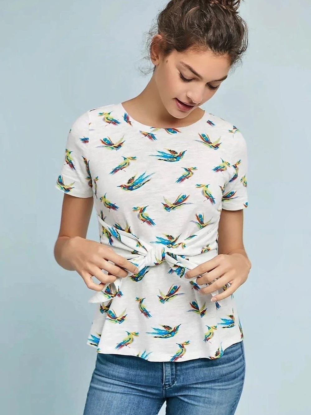 Anthropologie Meadow Rue Tie-waist Short-sleeve Top